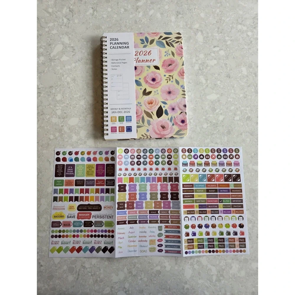 2026 Monthly Weekly Planner Organizer‎ Floral Pink